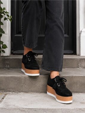 H&M Premium Selection Black Genuine Suede Leather Platform Lace up Shoes